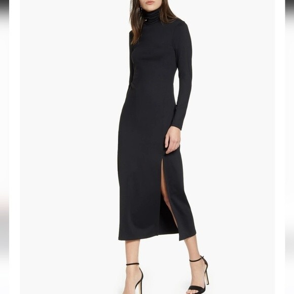 Susana Monaco Long Sleeve Turtleneck Slit Midi Dress black size S - Picture 1 of 16